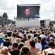 The Snowdenhead addresses throngs of spied-upon humans, just like us all, in Denmark last month. AP